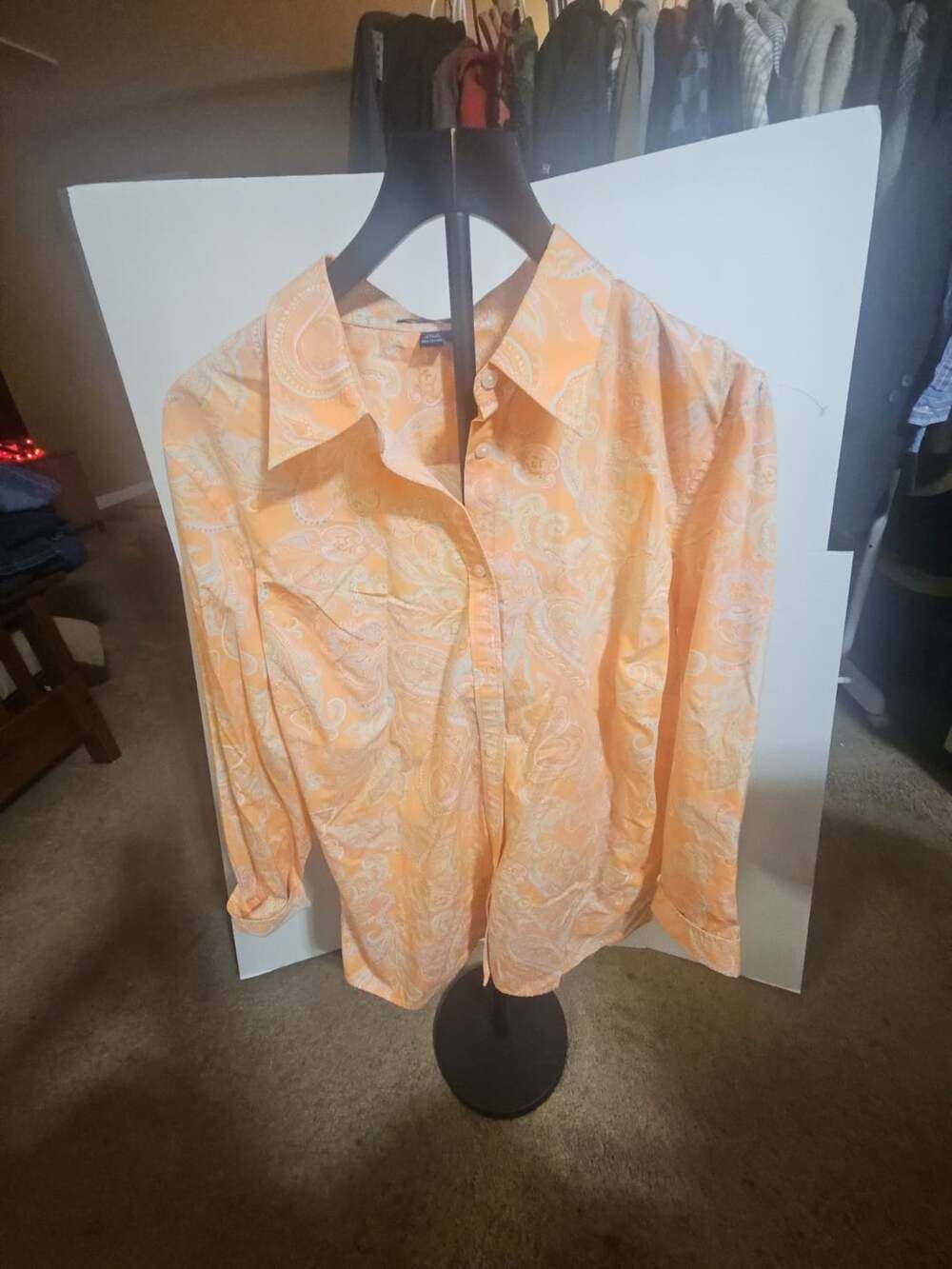 Chaps Button Down Shirt Size 1X Orange Paisley Cotton